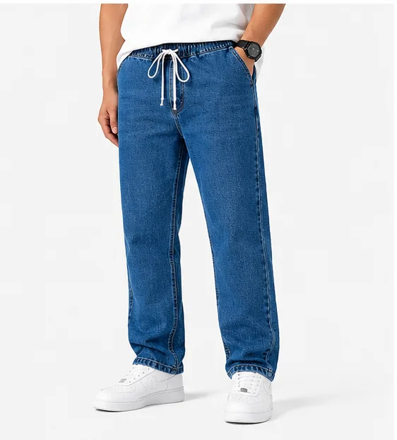 Men's Blue Drawstring Denim Joggers