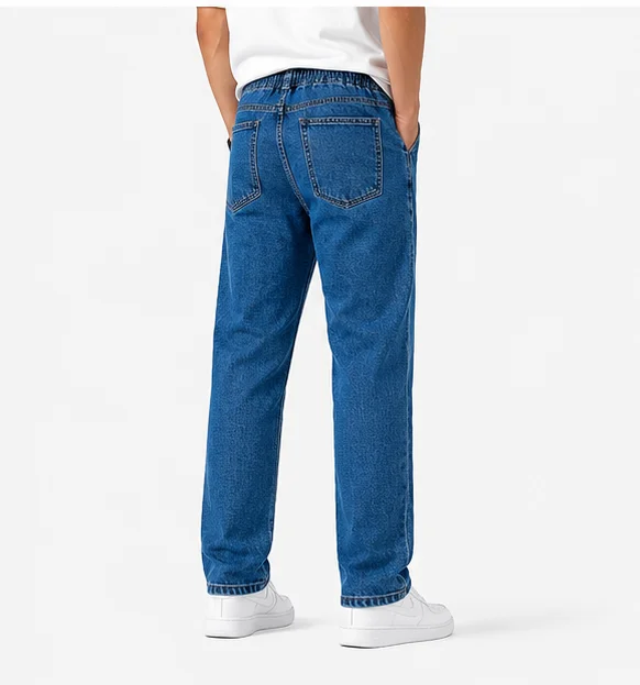 Men's Blue Drawstring Denim Joggers view 2