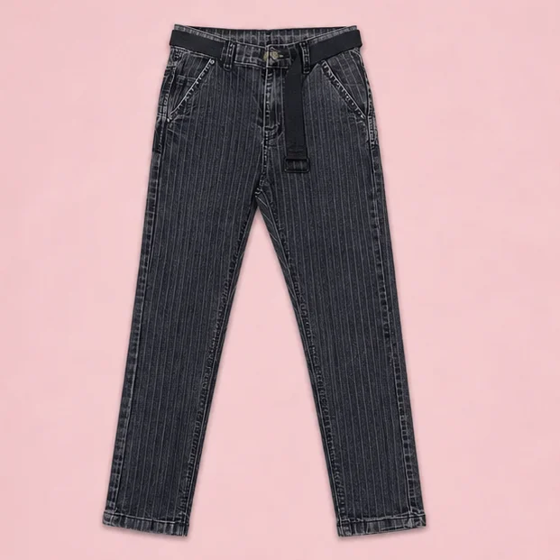 MR.DENIM Vintage Grey Striped Jeans with Belt