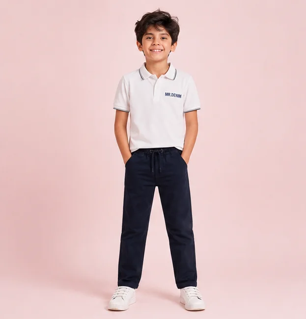 MR.DENIM Dark Navy Blue Drawstring Trousers — alternate view