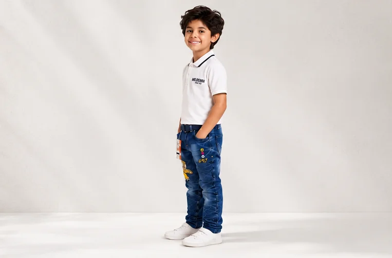 MR.DENIM Kids Blue Tiger Graphic Jeans with Belt view 3