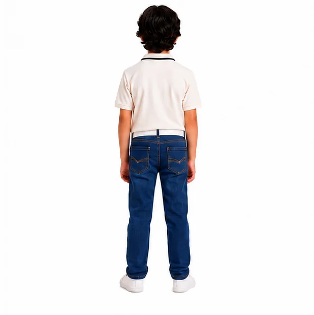 MR.DENIM Kids Dark Blue Textured Jeans with White Belt view 2