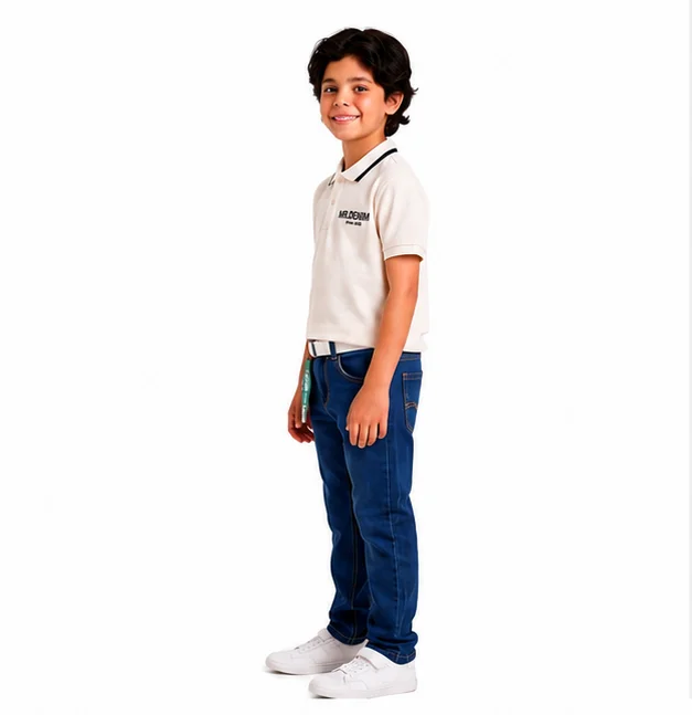 MR.DENIM Kids Dark Blue Textured Jeans with White Belt view 3