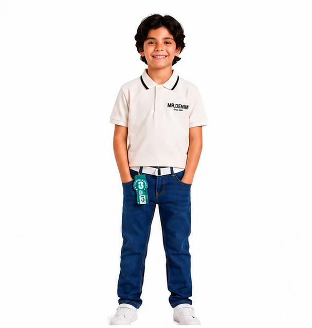 MR.DENIM Kids Dark Blue Textured Jeans with White Belt — alternate view