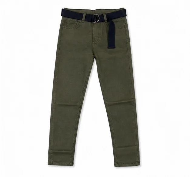 MR.DENIM Kids Olive Green Pants with Navy Belt