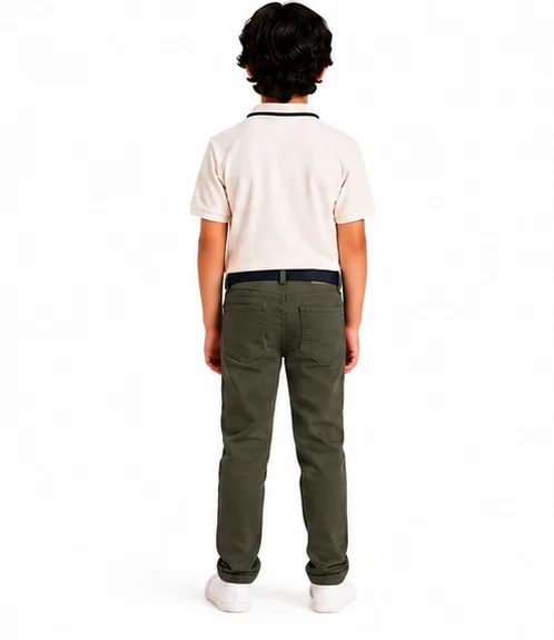 MR.DENIM Kids Olive Green Pants with Navy Belt view 2