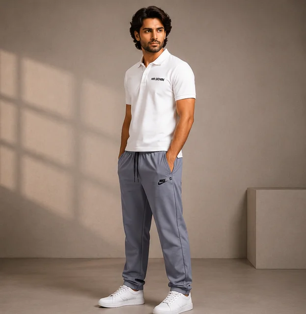 MR.DENIM Grey Popcorn Fabric Trouser view 3