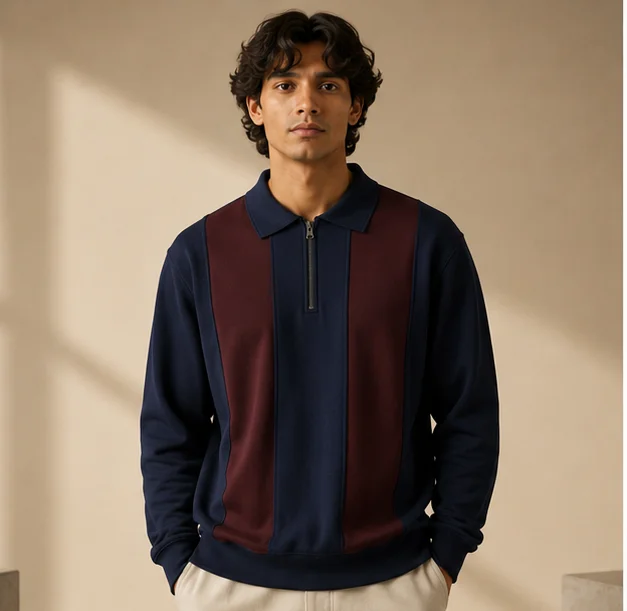 Premium Navy & Maroon Quarter-Zip Sweatshirt — alternate view