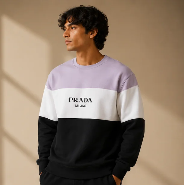 Premium Tri-Color Block Graphic Sweatshirt view 3