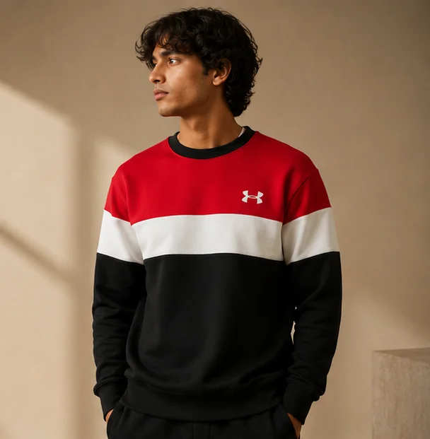 Premium Tri-Color Block Crewneck Sweatshirt view 3