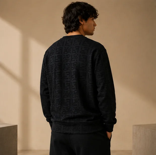 Premium Black Textured Crewneck Sweatshirt view 2