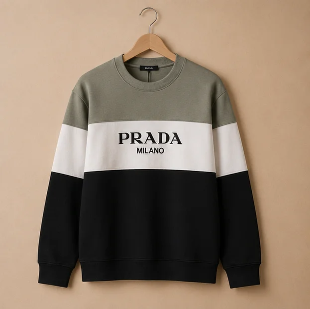 Premium Tricolor Color Block Crewneck Sweatshirt