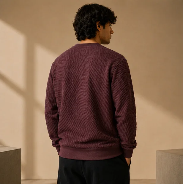 Premium Maroon Textured Crewneck Sweatshirt view 2
