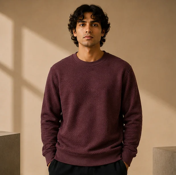 Premium Maroon Textured Crewneck Sweatshirt — alternate view