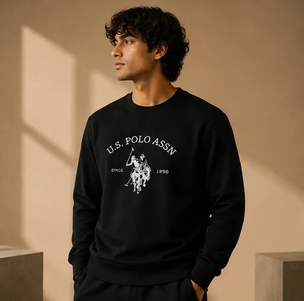 Premium Black Polo Graphic Crewneck Sweatshirt view 3