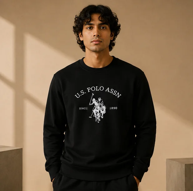 Premium Black Polo Graphic Crewneck Sweatshirt view 4