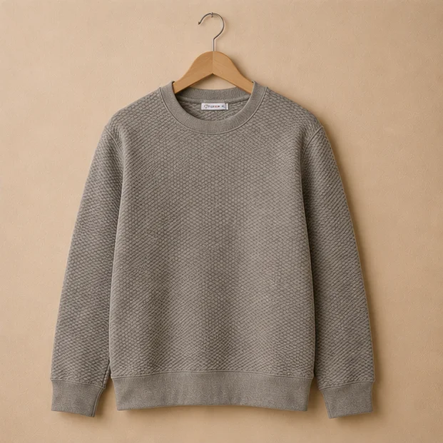 Premium Light Grey Textured Crewneck Sweatshirt view 1
