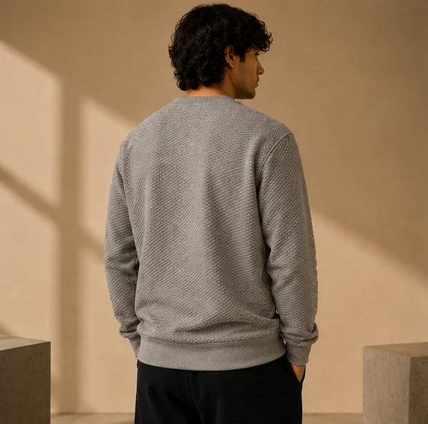 Premium Light Grey Textured Crewneck Sweatshirt view 2