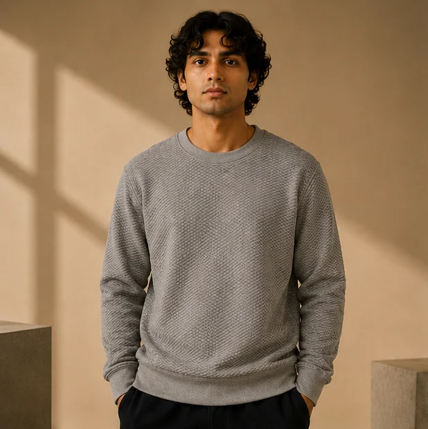 Premium Light Grey Textured Crewneck Sweatshirt view 4