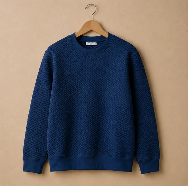 Premium Navy Blue Textured Crewneck Sweatshirt