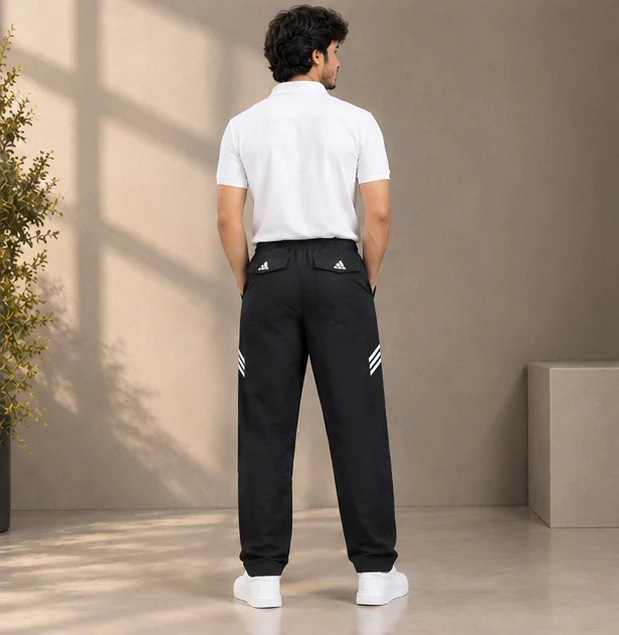 Premium Black Athletic Track Pants with White Stripes view 2
