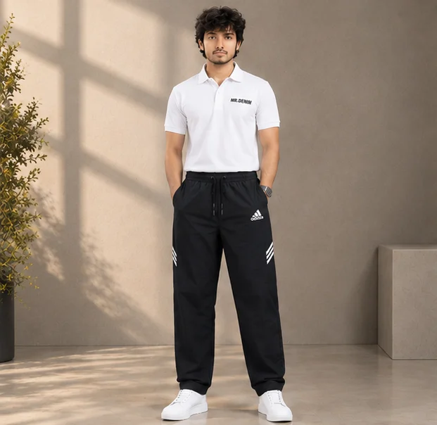 Premium Black Athletic Track Pants with White Stripes — alternate view