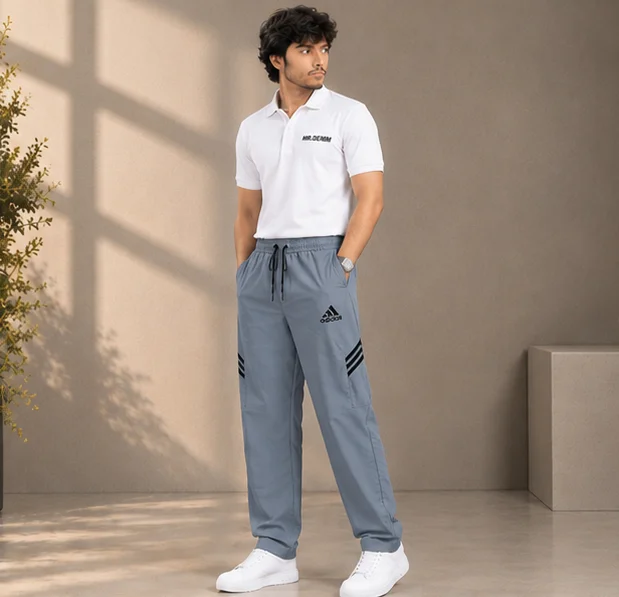 Premium 4-Way Stretch Grey Athletic Track Pants view 3