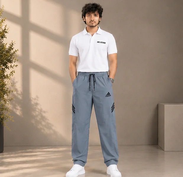Premium 4-Way Stretch Grey Athletic Track Pants view 4