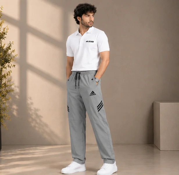 Premium 4-Way Stretch Silver Grey Athletic Track Pants view 3