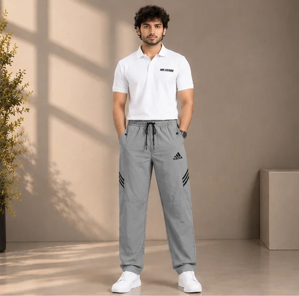 Premium 4-Way Stretch Silver Grey Athletic Track Pants view 4