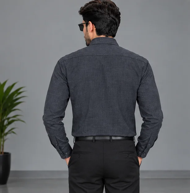 Premium Charcoal Grey Textured Casual Shirt view 2