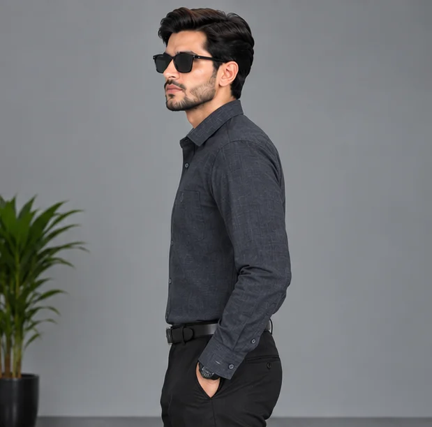 Premium Charcoal Grey Textured Casual Shirt view 3