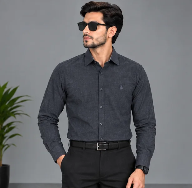 Premium Charcoal Grey Textured Casual Shirt — alternate view