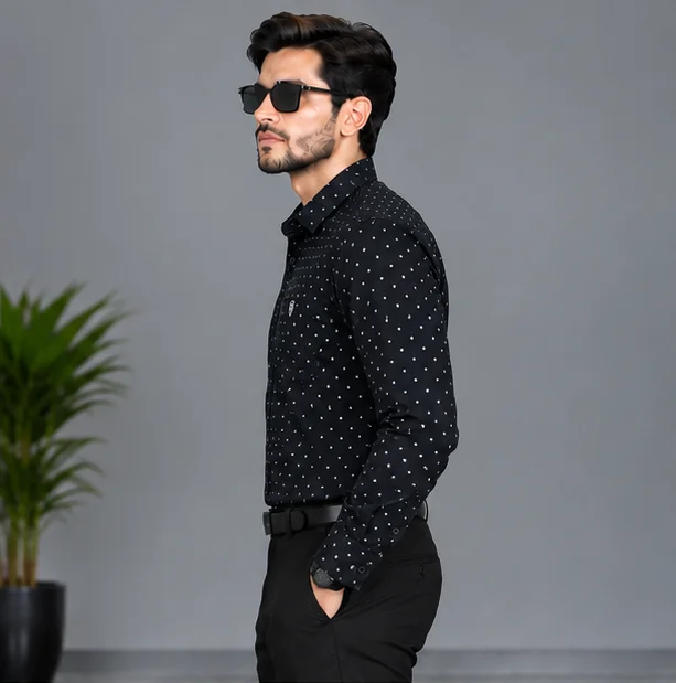 Premium Black Micro-Dot Casual Shirt view 3