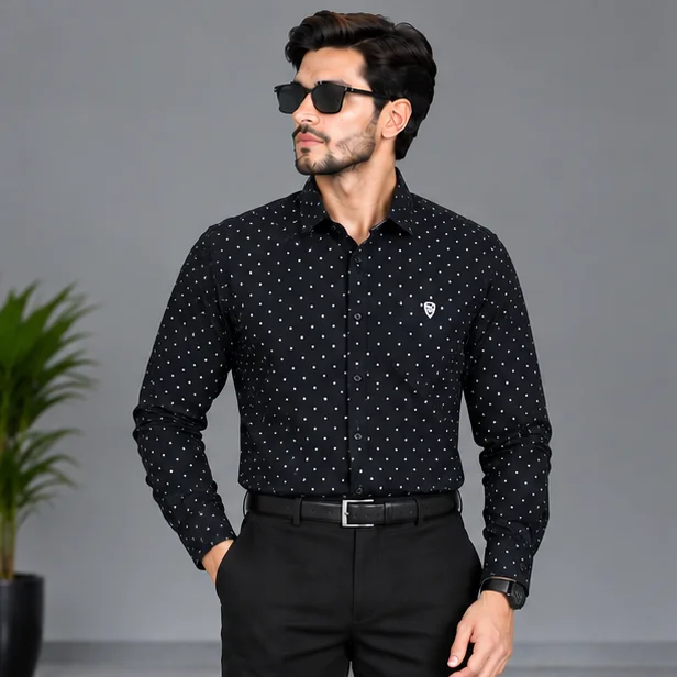 Premium Black Micro-Dot Casual Shirt — alternate view