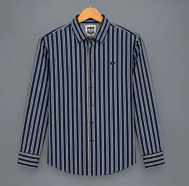 Premium Black & Blue Vertical Striped Casual Shirt