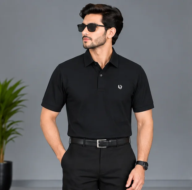 Premium Black 4-Way Stretch Polo Shirt — alternate view