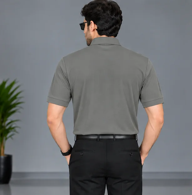 Premium Grey 4-Way Stretch Polo Shirt view 2