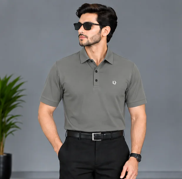 Premium Grey 4-Way Stretch Polo Shirt view 4