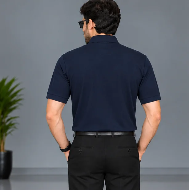 Premium Navy Blue 4-Way Stretch Polo Shirt view 2