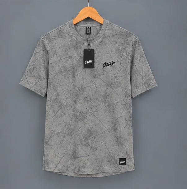 Premium Textured Grey Graphic T-Shirt view 1