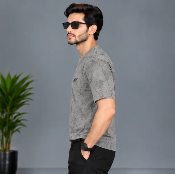 Premium Textured Grey Graphic T-Shirt view 3