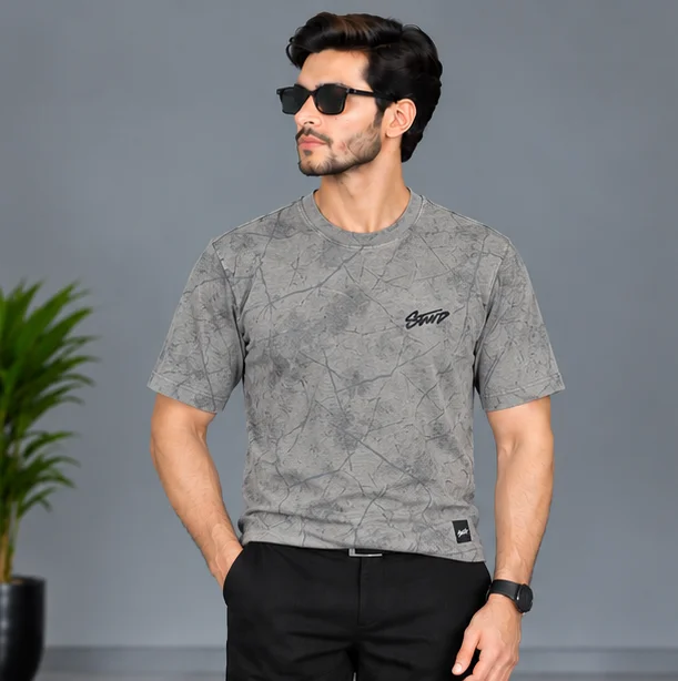Premium Textured Grey Graphic T-Shirt view 4