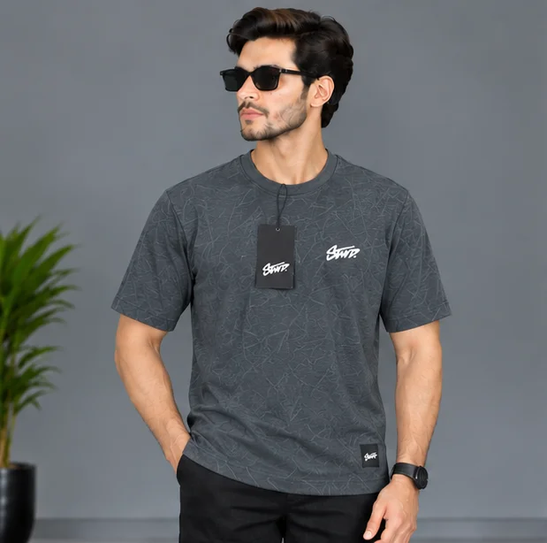 Premium Textured Charcoal Graphic T-Shirt — alternate view