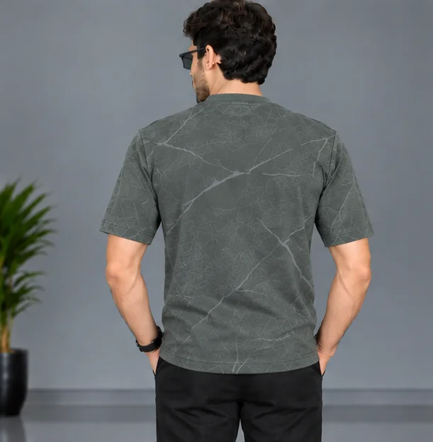Premium Textured Olive Green Graphic T-Shirt view 2