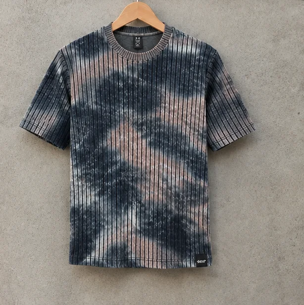Premium Ribbed Acid Wash Charcoal Grey T-Shirt