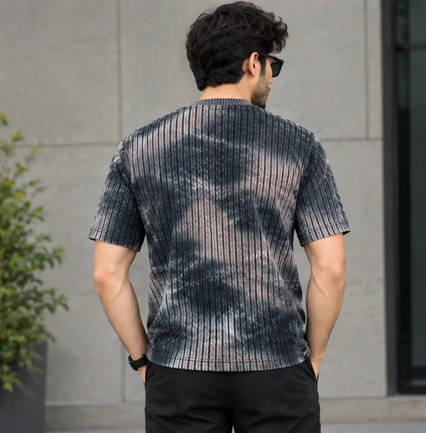 Premium Ribbed Acid Wash Charcoal Grey T-Shirt view 2