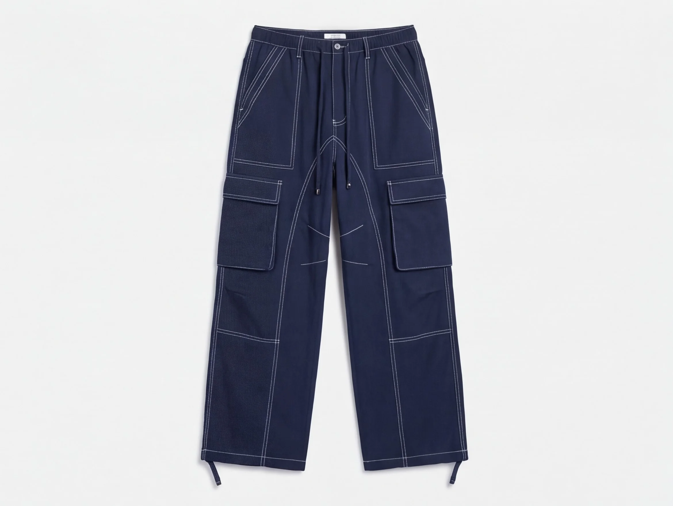 MR.DENIM Dark Navy Blue Contrast Stitch Cargo Trousers