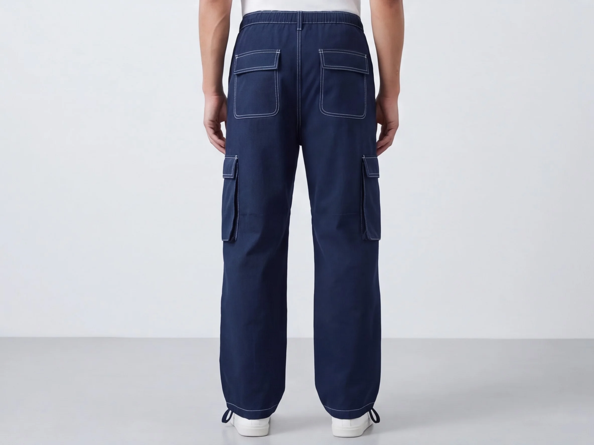 MR.DENIM Dark Navy Blue Contrast Stitch Cargo Trousers view 2
