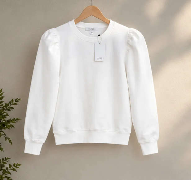 Women's White Puff Sleeve Sweatshirt